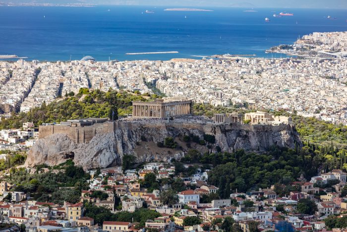 Uitzicht op Athene en Akropolis vanaf Lycabettus